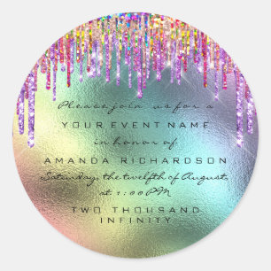 Unicorn Rainbow Dripsホログラフィック日付を保存 ラウンドシール