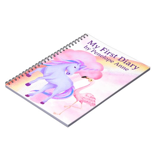 Unicorn Rainbow Flamingo Girls Diary Personalized ノートブック (左側)