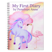 Unicorn Rainbow Flamingo Girls Diary Personalized ノートブック (正面)