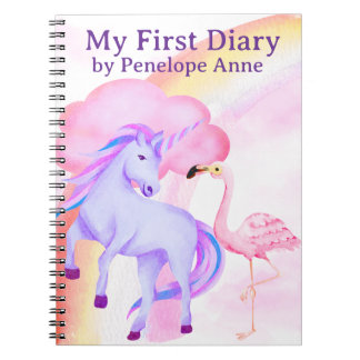 Unicorn Rainbow Flamingo Girls Diary Personalized ノートブック