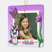 Unicorn、Rainbow、Flower Name and Photo Christmas セラミックオーナメント (左)