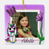 Unicorn、Rainbow、Flower Name and Photo Christmas セラミックオーナメント (正面)