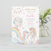Unicorn Rainbow Gold Birthday Invitation 招待状 (スタンド正面)