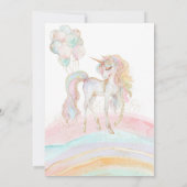 Unicorn Rainbow Gold Birthday Invitation 招待状 (裏面)