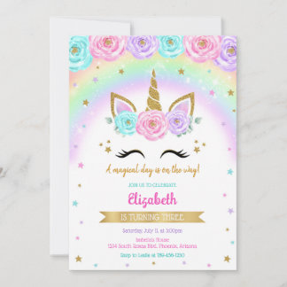 Unicorn Rainbow Magical Birthday Invitation 招待状