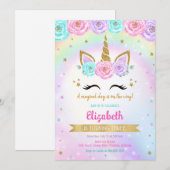 Unicorn Rainbow Magical Birthday Invitation 招待状 (正面/裏面)