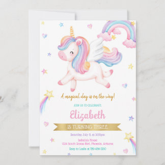 Unicorn Rainbow Magical Birthday Invitation 招待状