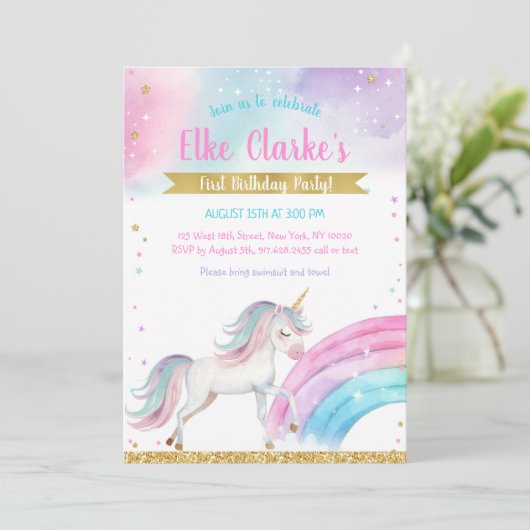Unicorn Rainbow Magical Day Birthday Invitation 招待状 (スタンド正面)