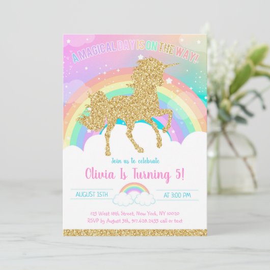 Unicorn Rainbow Magical Day Birthday Invitation 招待状 (スタンド正面)