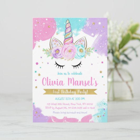 Unicorn Rainbow Magical Day Birthday Invitation 招待状 (スタンド正面)
