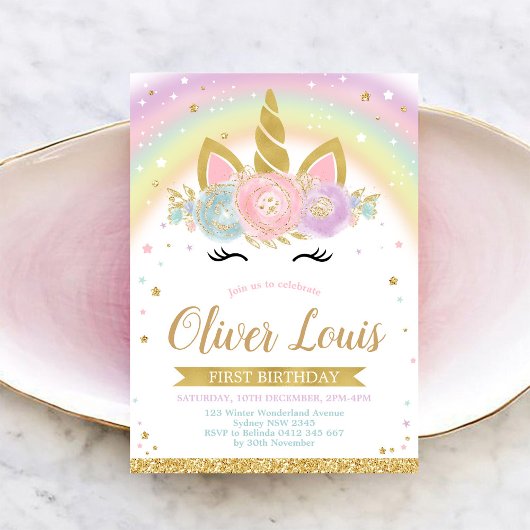 Unicorn Rainbow Magical Day Birthday Invitation 招待状