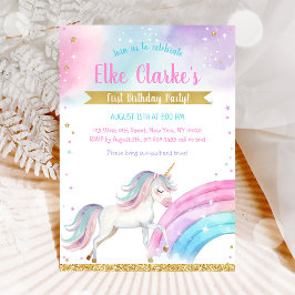 Unicorn Rainbow Magical Day Birthday Invitation 招待状