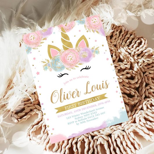 Unicorn Rainbow Magical Day Birthday Invitation 招待状