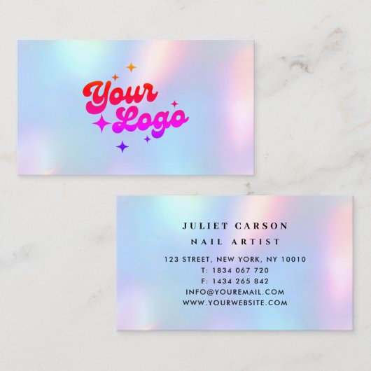 Unicorn Rainbow Pastel Holographic Logo 名刺 (正面/裏面)