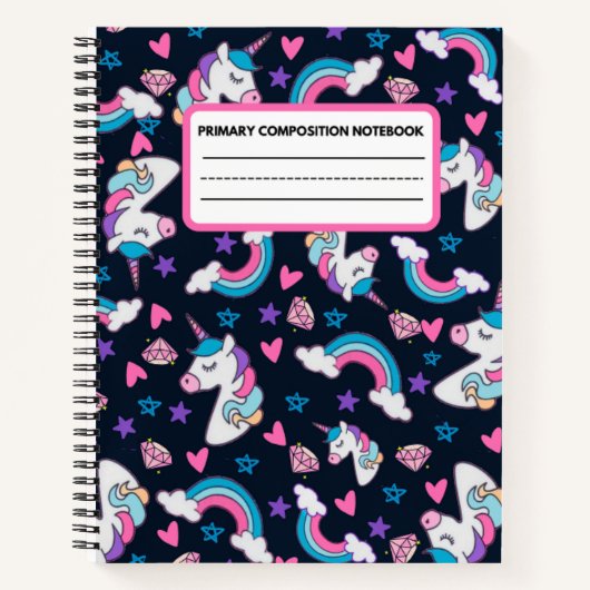 Unicorn Rainbow Primary Composition Notebook ノートブック (正面)