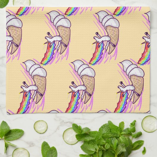 Unicorn Rainbow Riding Ice Cream Cone キッチンタオル (折り畳み)