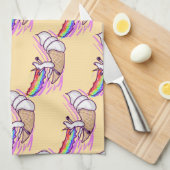 Unicorn Rainbow Riding Ice Cream Cone キッチンタオル (四つ折り)
