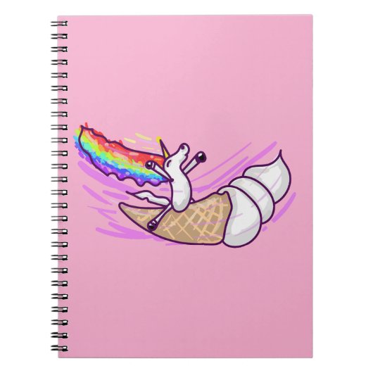 Unicorn Rainbow Riding Ice Cream Cone ノートブック (正面)