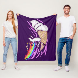 Unicorn Rainbow Riding Ice Cream Cone フリースブランケット