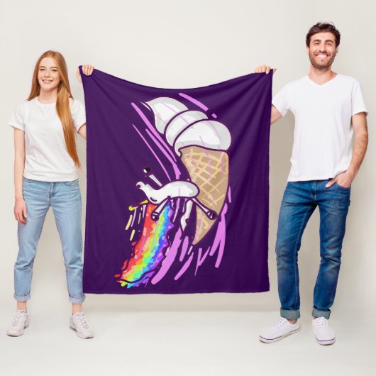 Unicorn Rainbow Riding Ice Cream Cone フリースブランケット (インサイチュ)