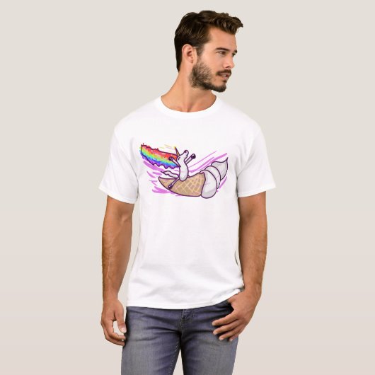 Unicorn Rainbow Riding Ice Cream Cone Tシャツ (正面フル)