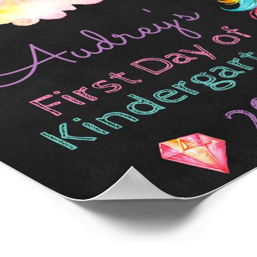 Unicorn & Rainbows First Day of School Chalkboard ポスター (角)