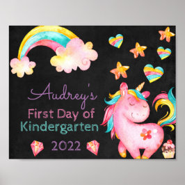 Unicorn & Rainbows First Day of School Chalkboard ポスター