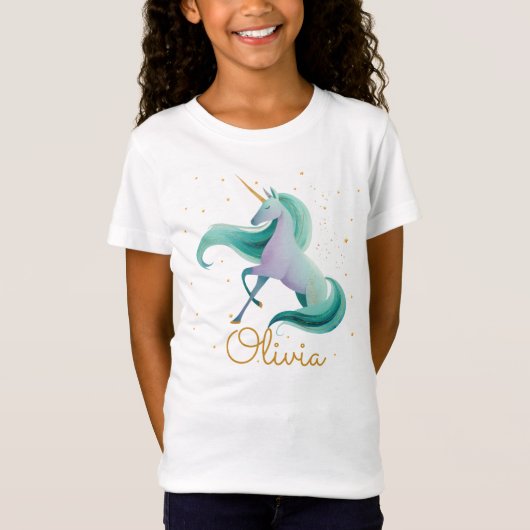 Unicorn Reader Girls’ T-Shirt – Personalized Name Tシャツ (正面)