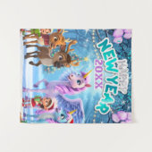  Unicorn & Reindeer Kids New Year  Party Backdrop タペストリー (正面(横))