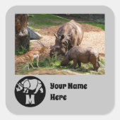 Unicorn Rhinoシルエットモノグラム名タグフォト スクエアシール (正面)