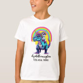 Unicorn Riding Dinosaur Rainbow Name school Tシャツ (正面)