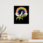 Unicorn Riding T-Rex Dinosaur Magical Rainbow ポスター (キッチン)