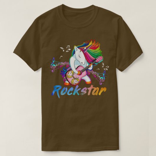 Unicorn Rock star Guitar Rockin' music singer  Tシャツ (デザイン正面)
