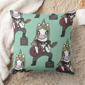 Unicorn Rock Star Throw Pillow クッション (ブランケット)
