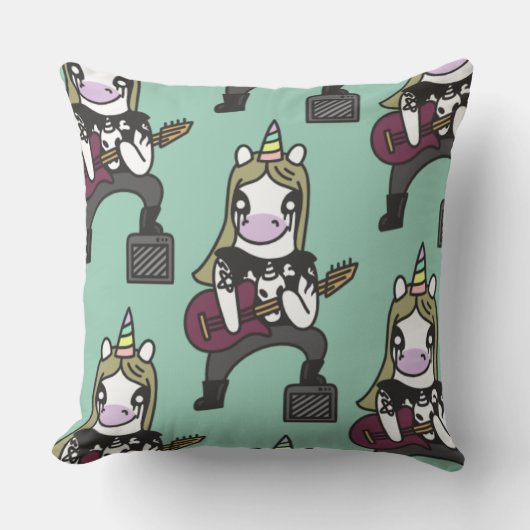 Unicorn Rock Star Throw Pillow クッション (正面)