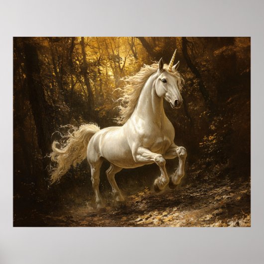 Unicorn Running Through The Forest Painting ポスター (正面)