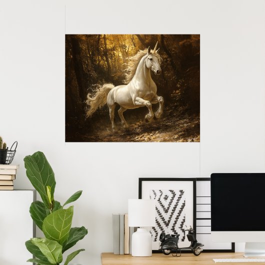 Unicorn Running Through The Forest Painting ポスター (ホームオフィス)