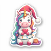 Unicorn Santa Hat Christmas T-Shirt (4) シール (正面)