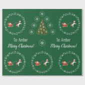 Unicorn Santa's Sleigh Personalize Nameメリークリスマス ラッピングペーパー (フラット)