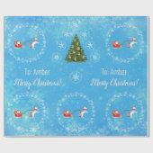 Unicorn Santa's Sleigh Personalize Nameメリークリスマス ラッピングペーパー (フラット)