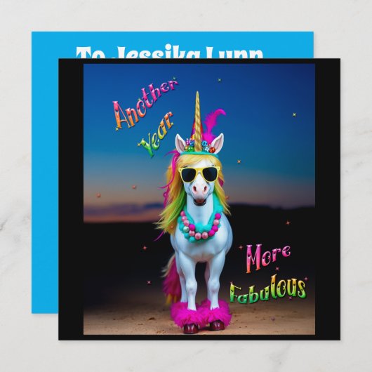 Unicorn Sassy誕生日カードのパーソナライズカスタム シーズンカード (正面/裏面)