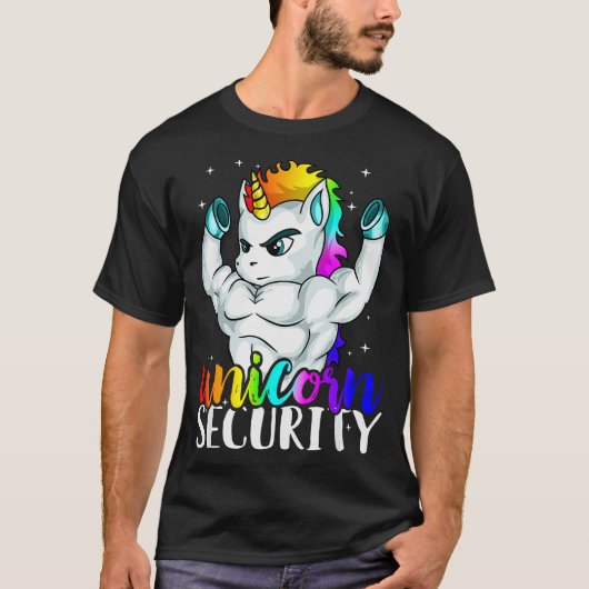 Unicorn Security Squad Muscle Tee Funny Dad Brothe Tシャツ (正面)