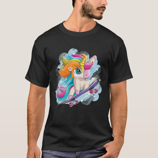 Unicorn Skateboarding Shirt Girls Women Skateboard Tシャツ (正面)