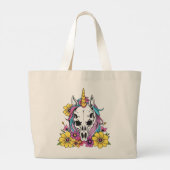 Unicorn Skull Flowers Pastel Goth Soft Grunge Goth ラージトートバッグ (裏面)