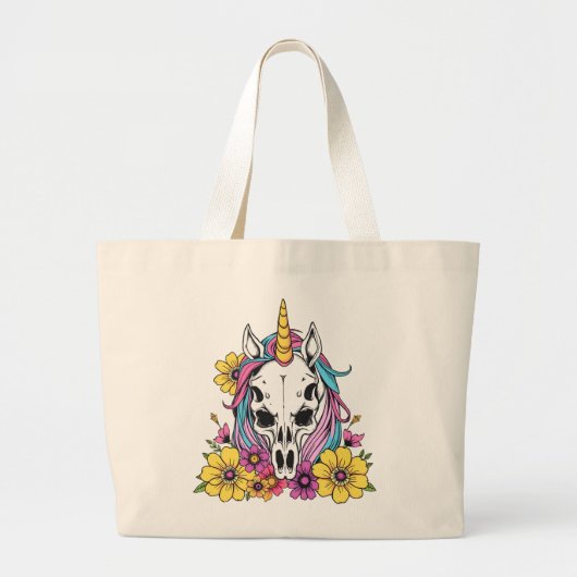 Unicorn Skull Flowers Pastel Goth Soft Grunge Goth ラージトートバッグ (正面)