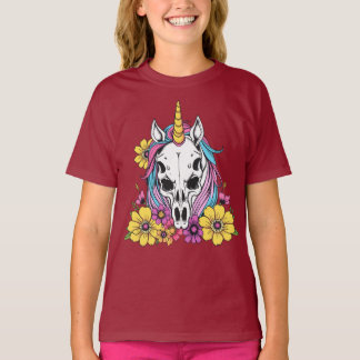 Unicorn Skull Flowers Pastel Goth Soft Grunge Goth Tシャツ