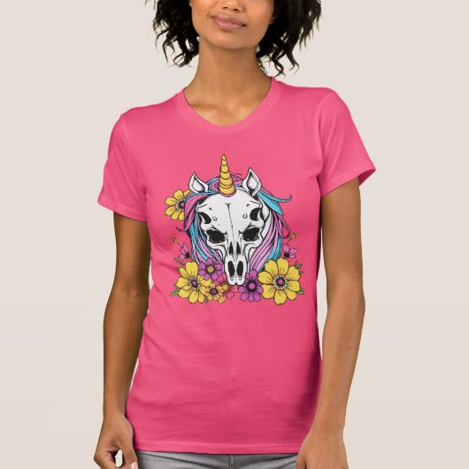 Unicorn Skull Flowers Pastel Goth Soft Grunge Goth Tシャツ (正面)