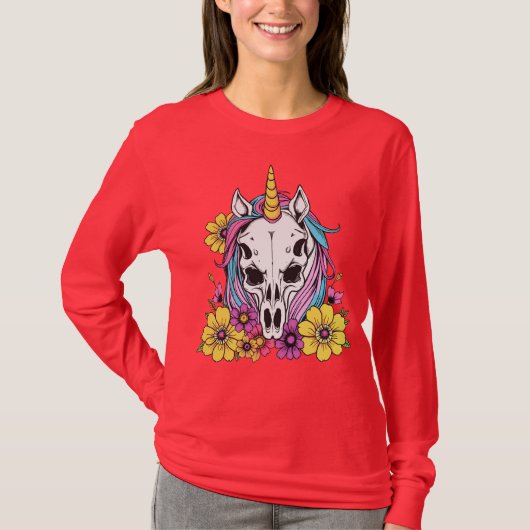 Unicorn Skull Flowers Pastel Goth Soft Grunge Goth Tシャツ (正面)