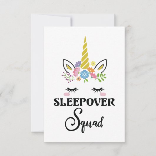 Unicorn Sleepover Squad Birthday Slumber Party サンキューカード (正面)