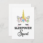 Unicorn Sleepover Squad Birthday Slumber Party サンキューカード (正面/裏面)